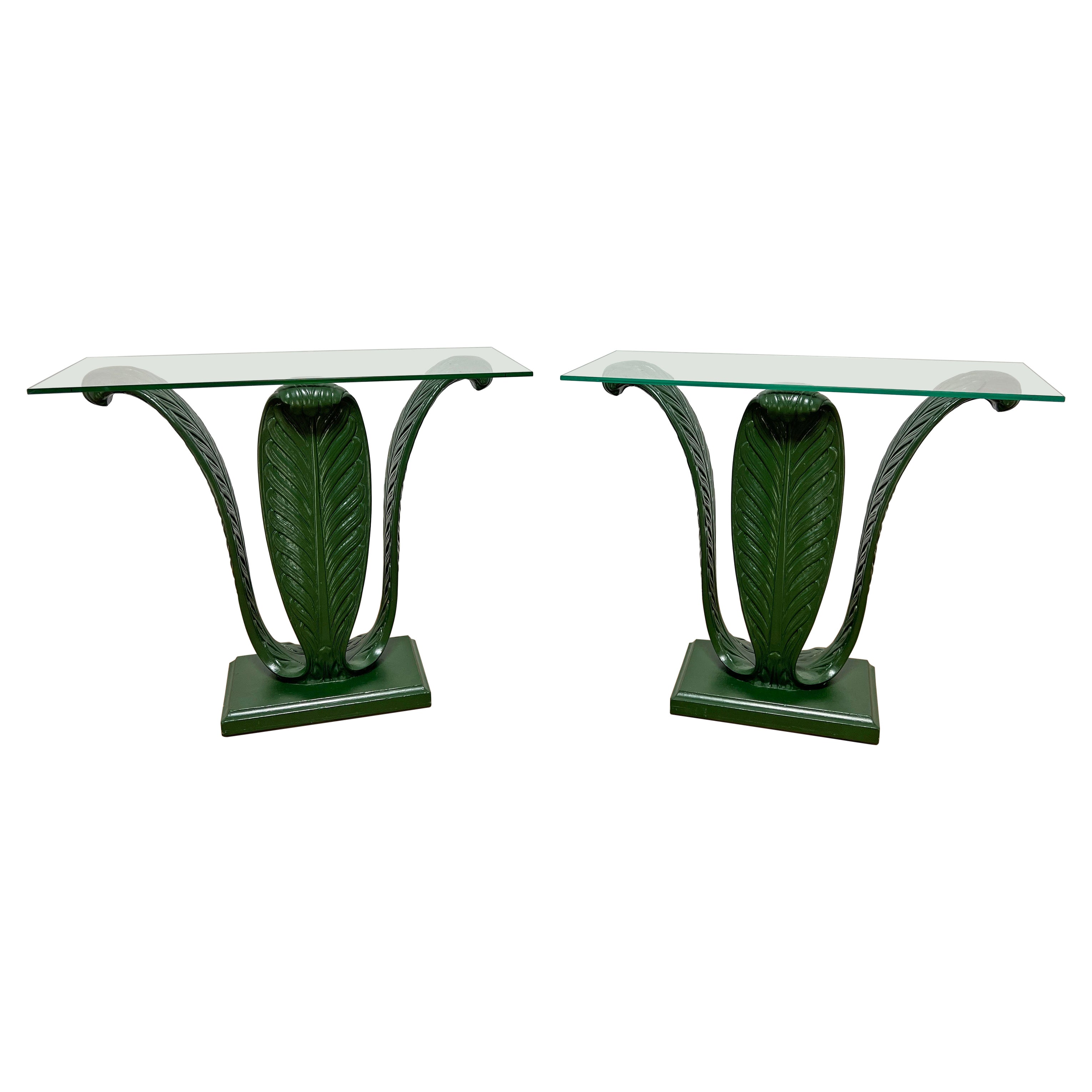 Pair of Grosfeld House Style Plumed Console Tables Circa 1930s For Sale