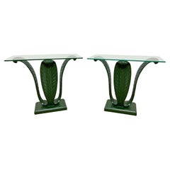 Vintage Pair of Grosfeld House Style Plumed Console Tables Circa 1930s