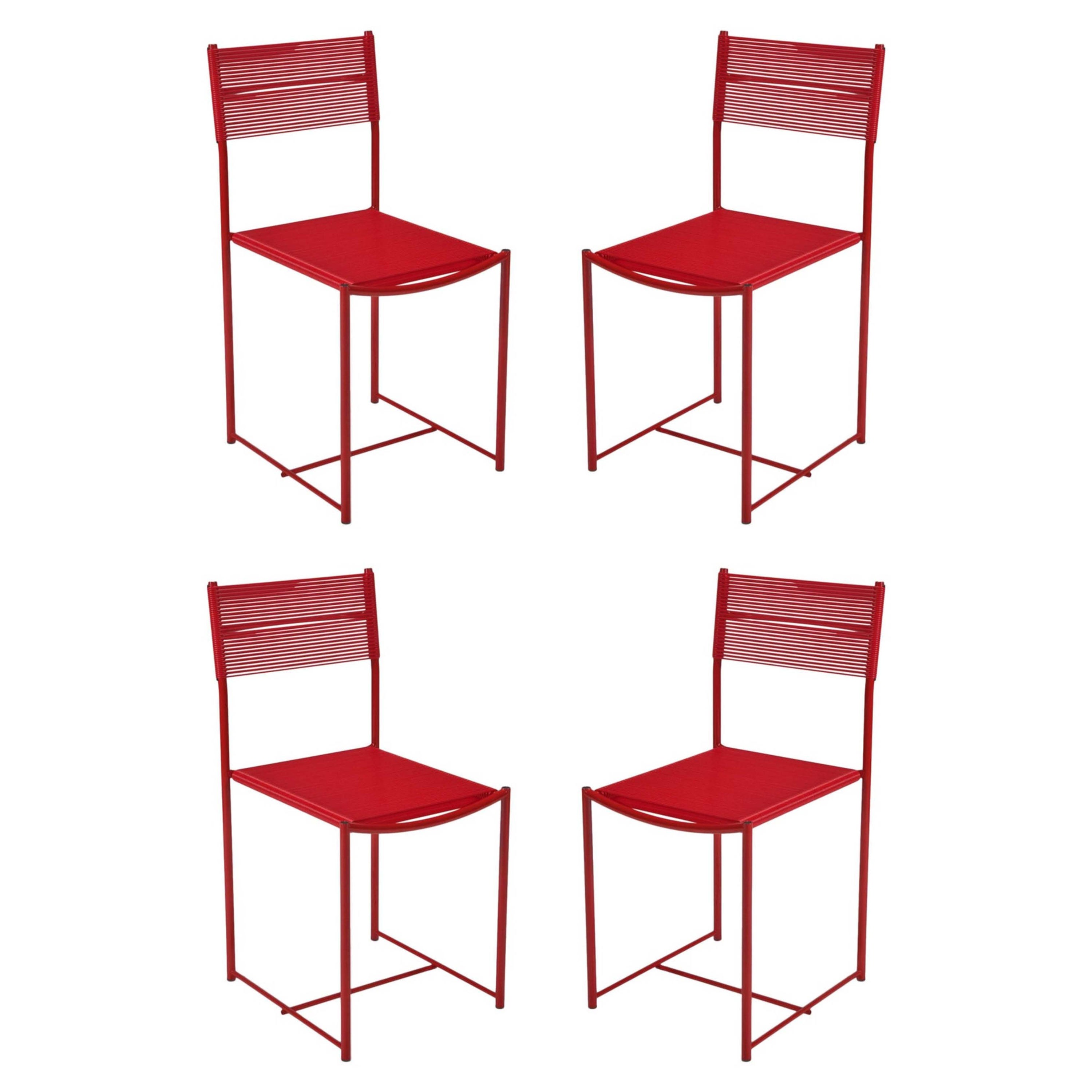 Giandomenico Belotti - Alias: 4er-Set aus roten Spaghetti-Esszimmerstühlen aus der Fly Line