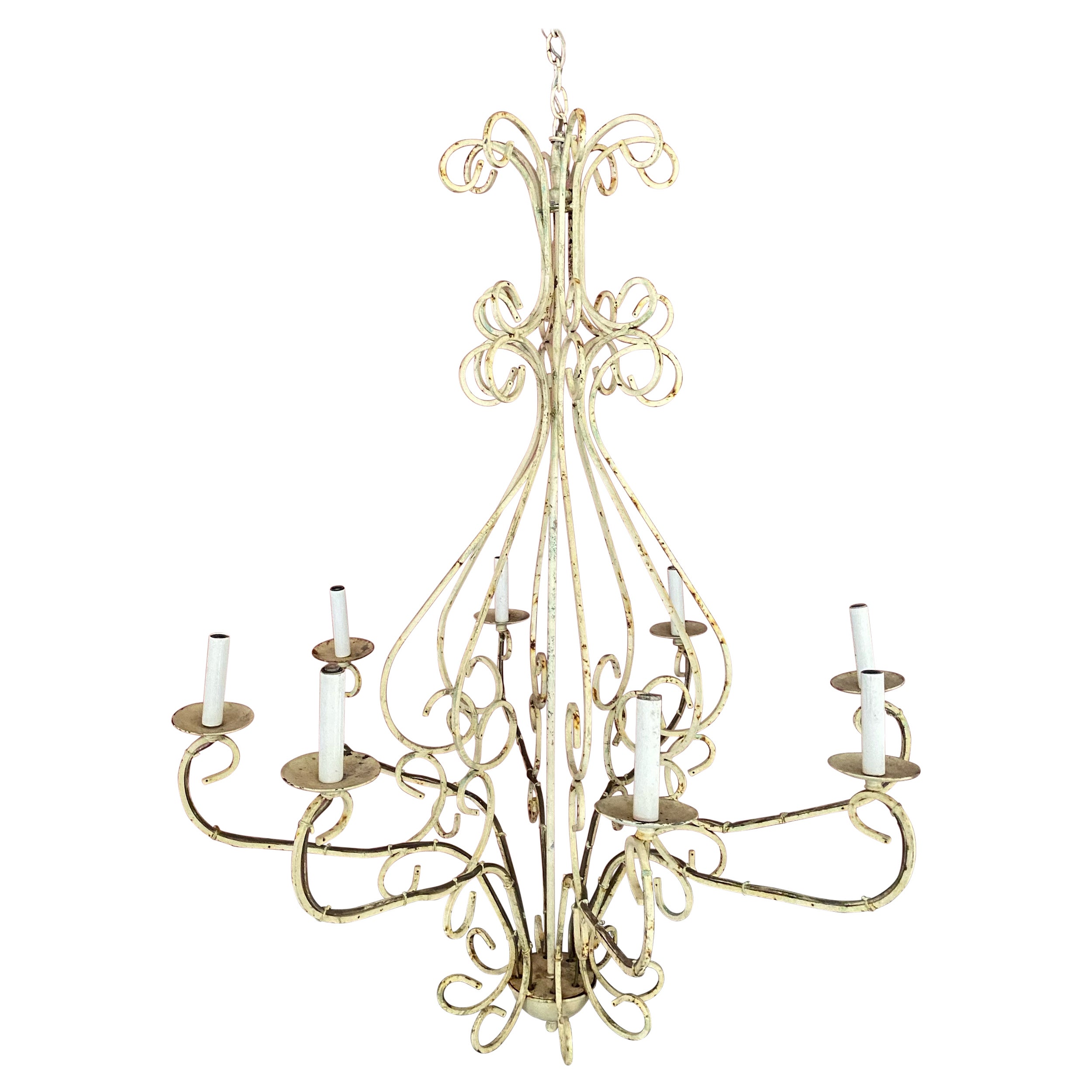 Vintage French Metal Chandelier For Sale