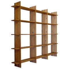 Retro A larch wood geometric bookcase - France 1960.