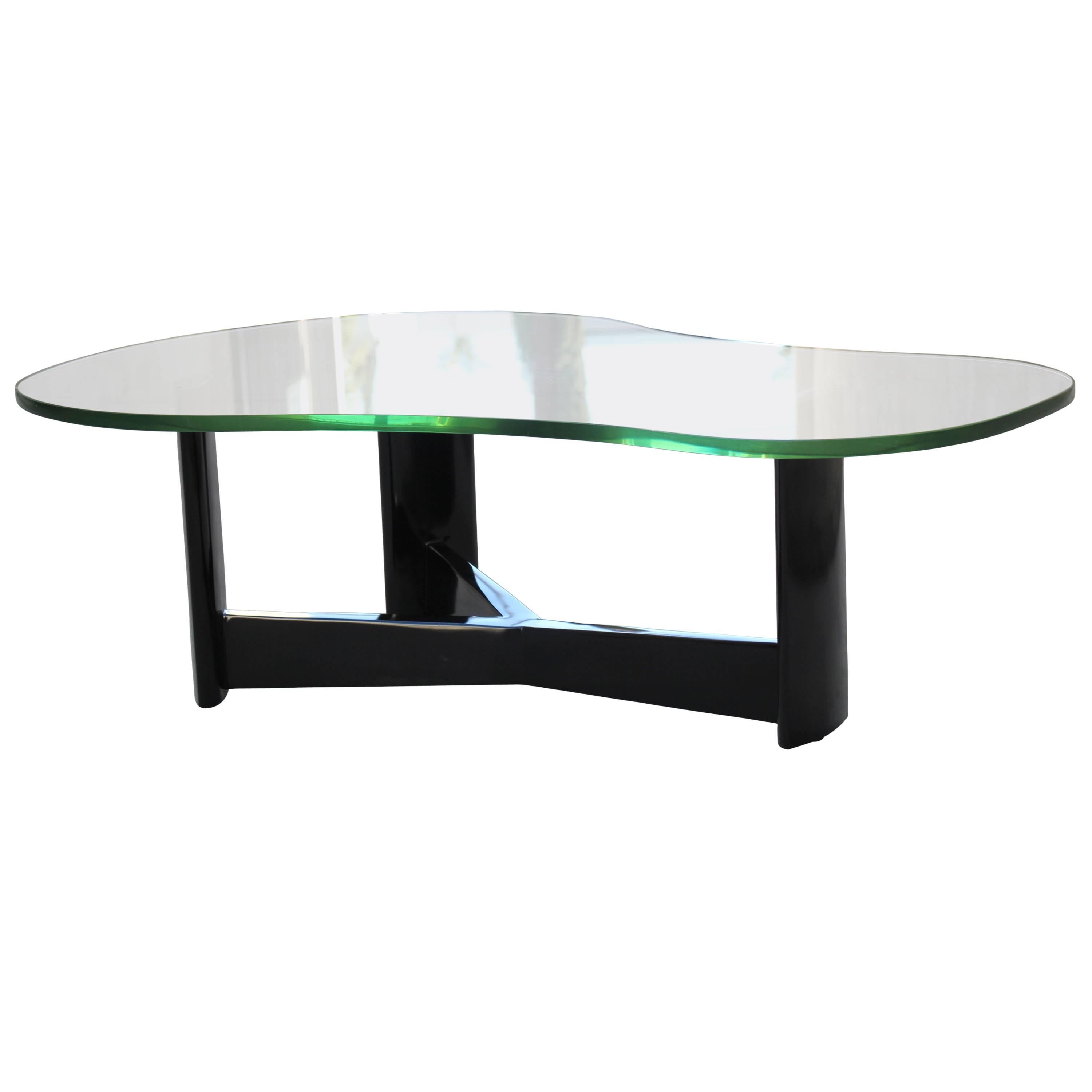 Custom Paul Laszlo Cocktail Table with Original Green Glass For Sale