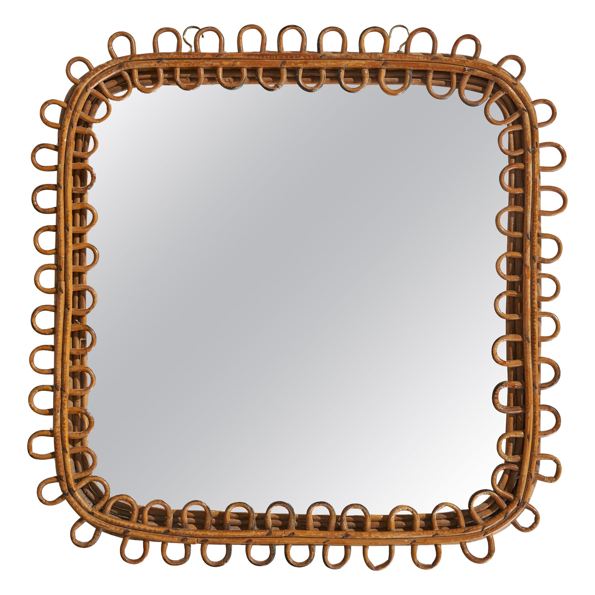 Italian Designer, Wall Mirror, Rattan, Italy, 1960s For Sale