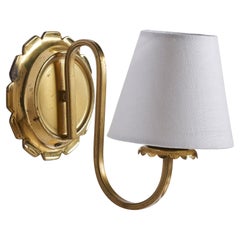 Vintage Austrian Designer, Wall Light, Brass, Fabric, Austria, 1940s