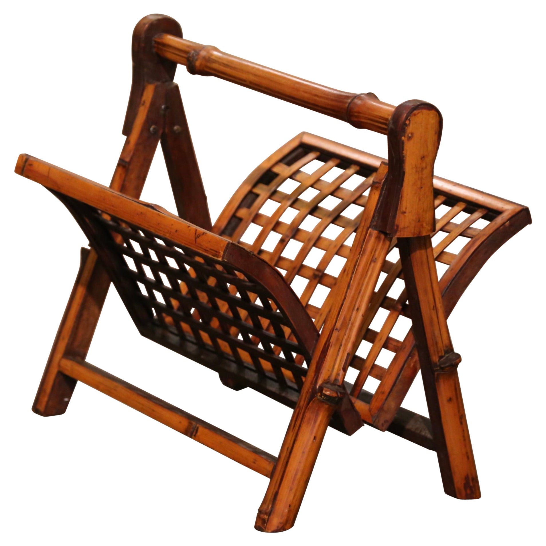 Early 20th Century French Folding Bamboo Magazine Rack For Sale