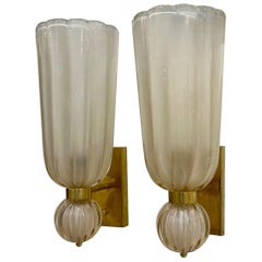 Pair of "Smoke" Murano glass sconces on a Brass Base