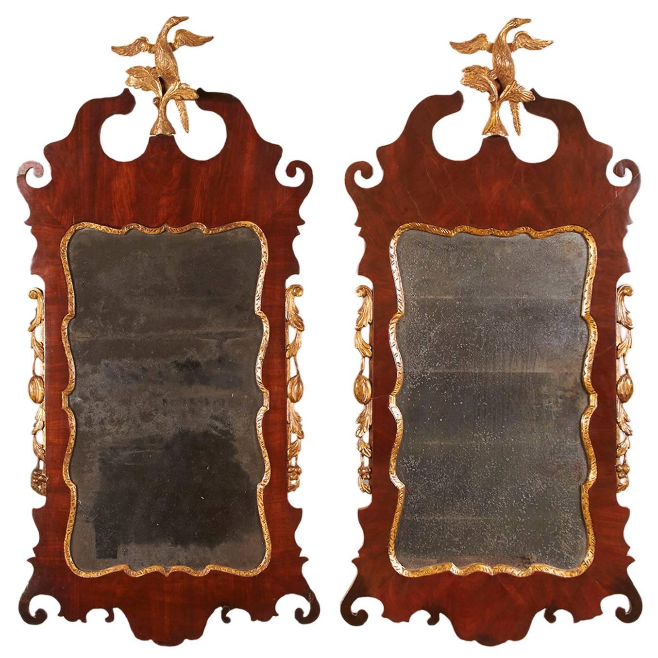 Pair of Chippendale Parcel Gilt Mahogany Mirrors