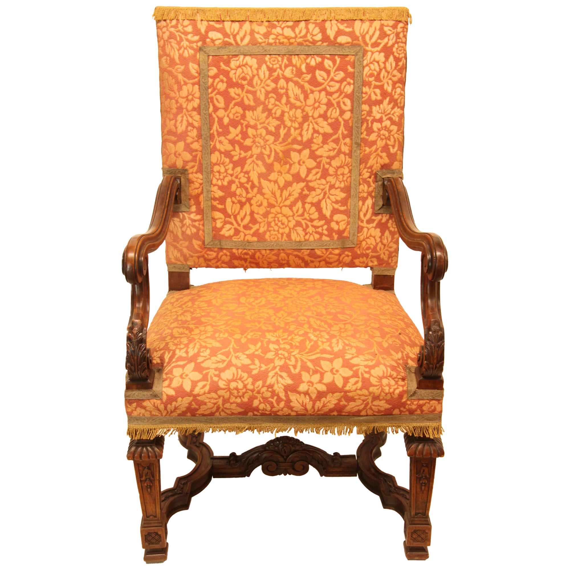 French Upholstered Open Arm Chair For Sale