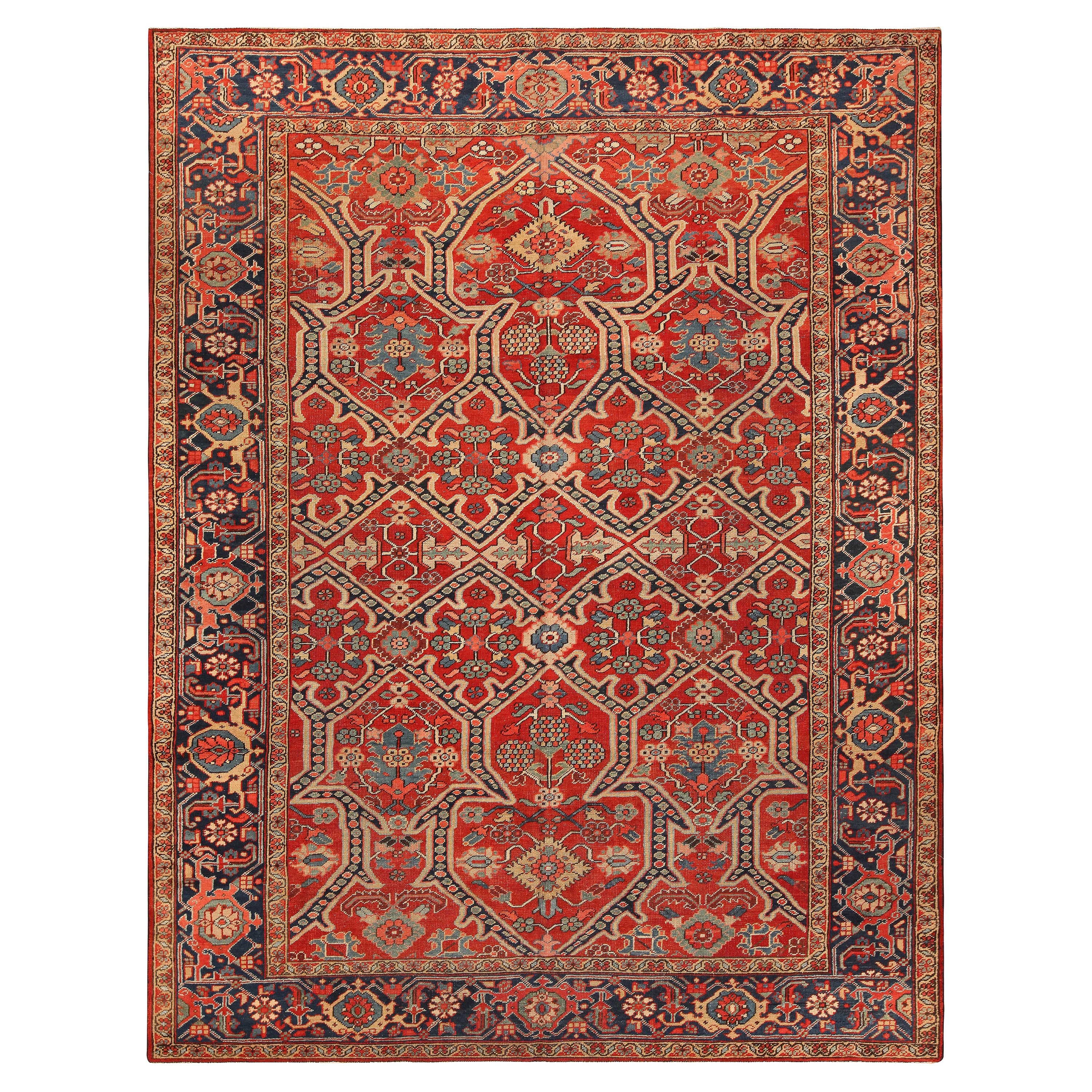 Époustouflant tapis persan ancien Heriz géométrique 9'2" x 11'8"