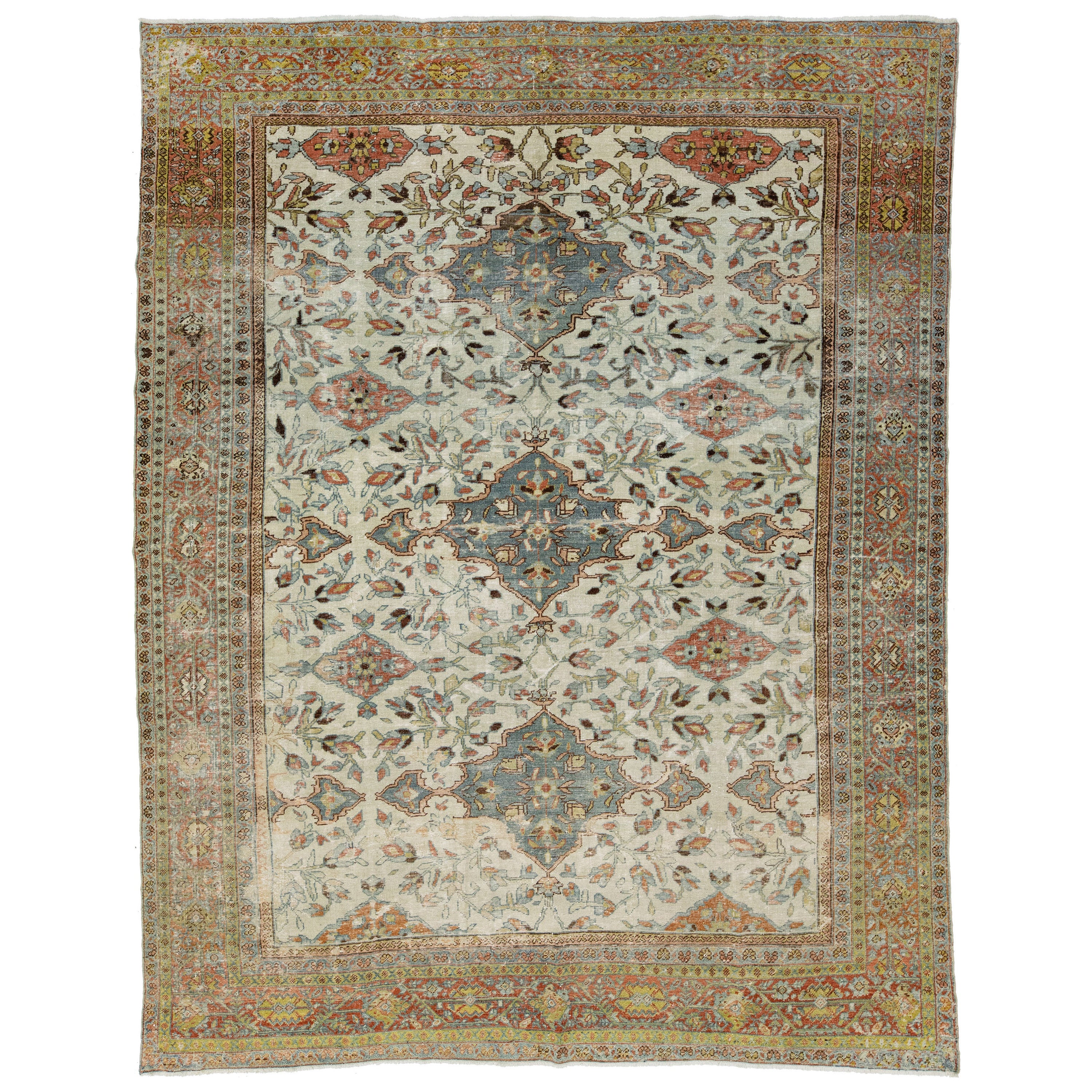 19th Century Persian Mahal Wool Rug In Beige Featuring an Allover Pattern 
