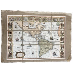 Italian Contemporary Handcolored Old Map Printed on Canvas "The Americas"