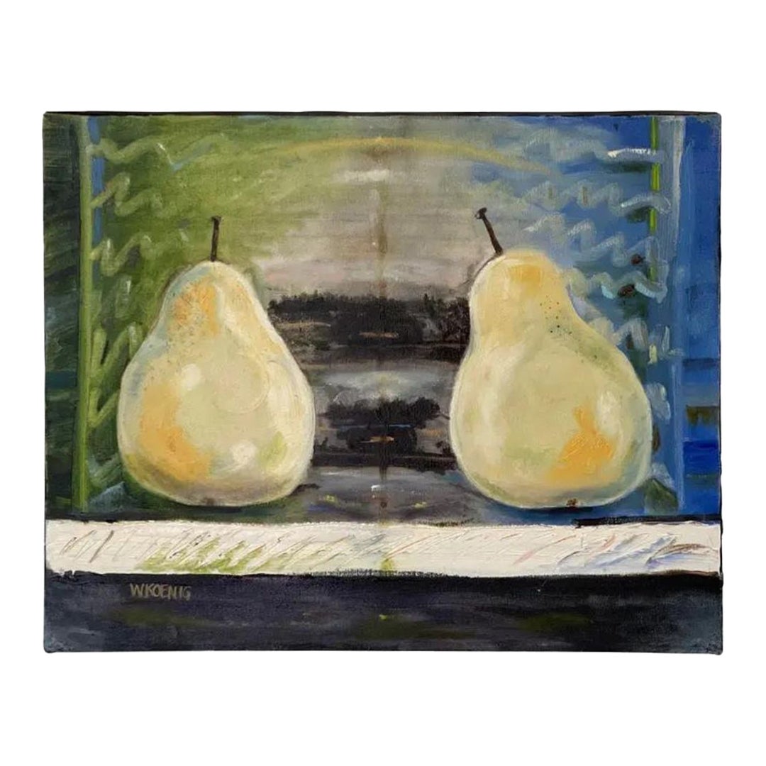 Birnen als Sonne & Mond Originales zeitgenössisches impressionistisches Acrylgemälde von Wi im Angebot