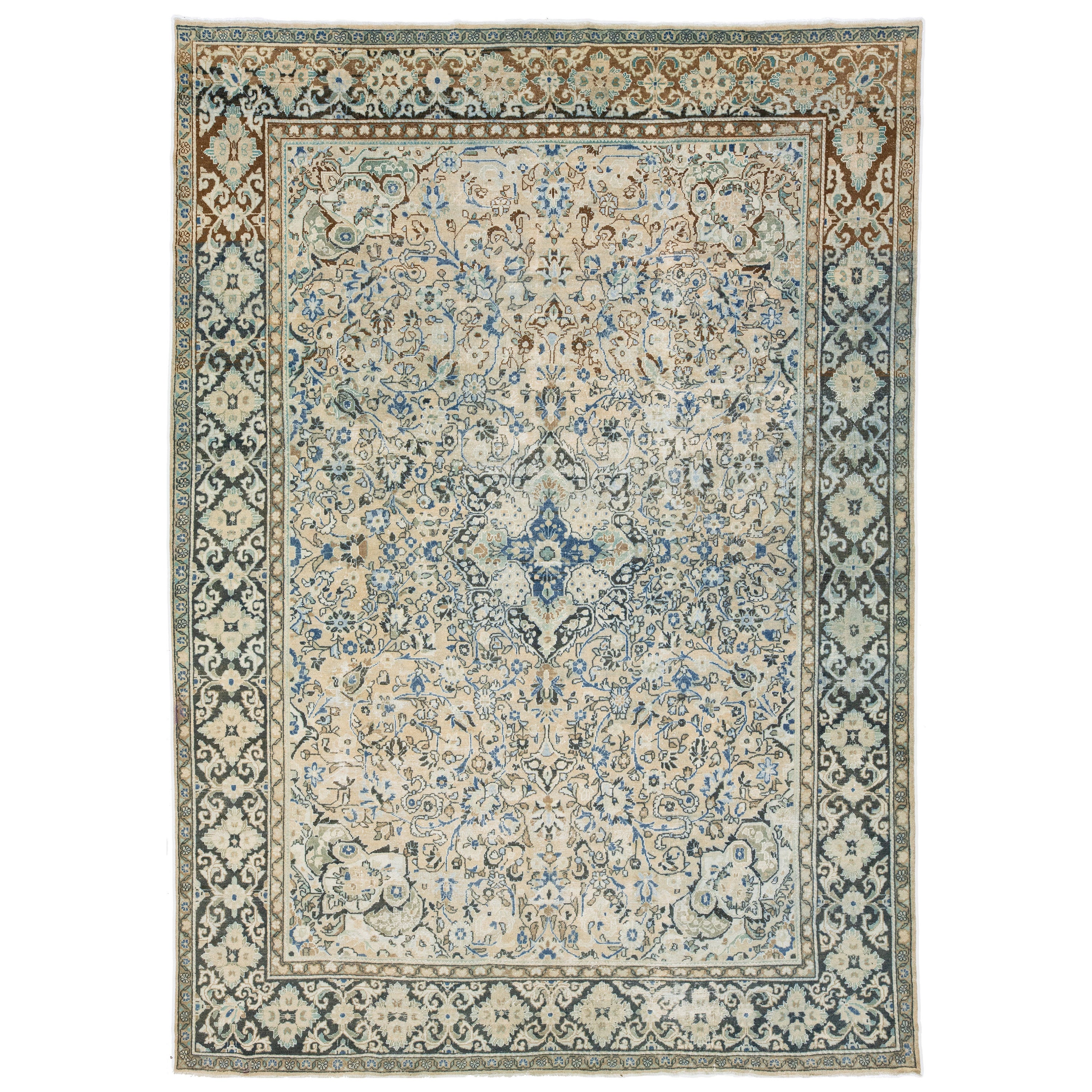 1930's Handmade Persian Mahal Wool Rug Featuring an Allover Blue Pattern  For Sale