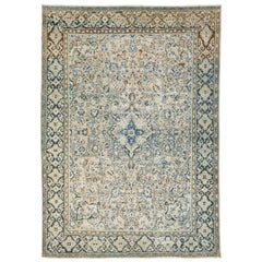 1930's Handmade Persian Mahal Wool Rug Featuring an Allover Blue Pattern 