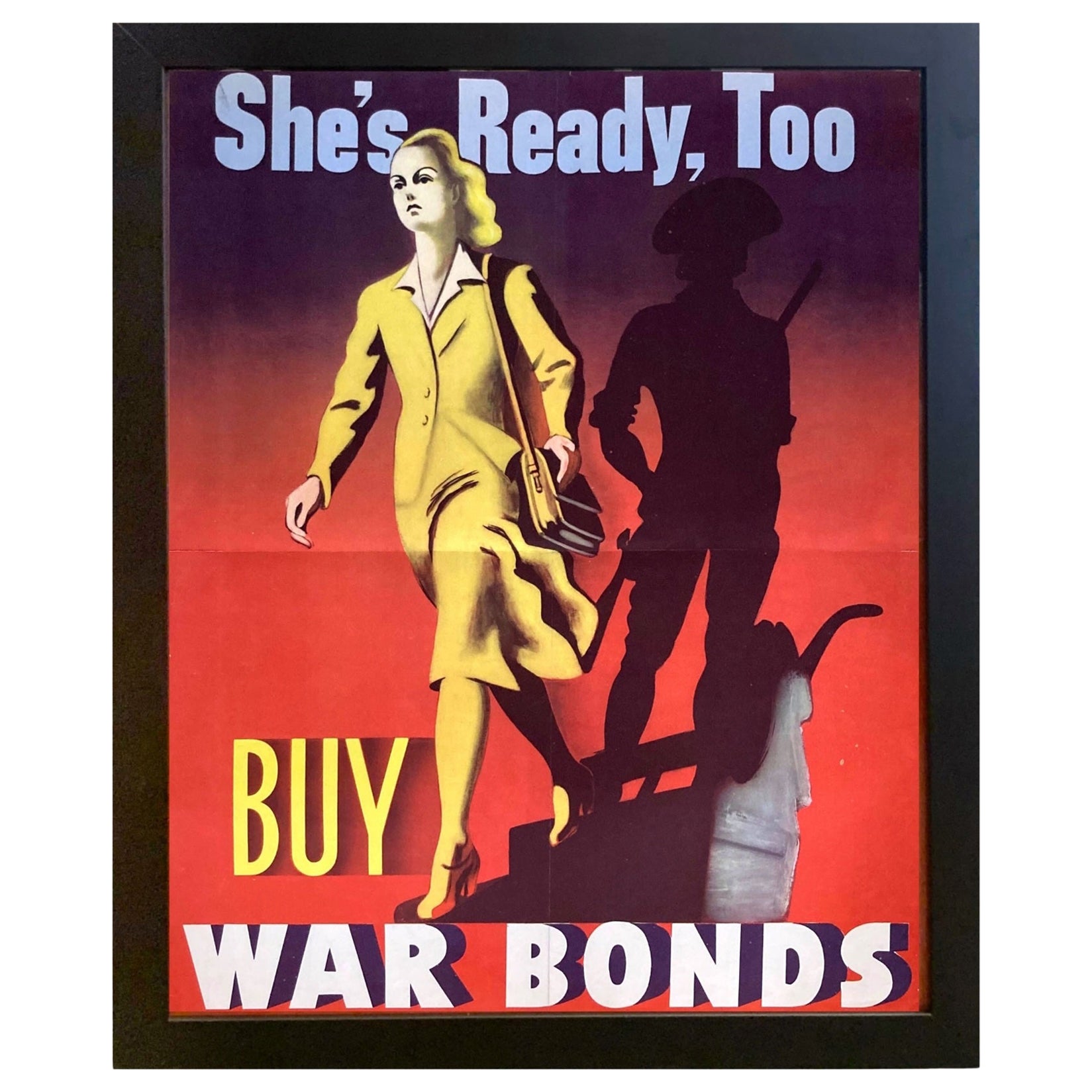 "She's Ready, Too. Buy War Bonds" Vintage WWII Bonds Poster, 1942 For Sale