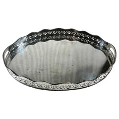 Antique Large Oval Edwardian Gallery Butler Tray Hallmarked Silver Plate.