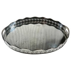 Grand plateau ovale Edwardian Gallery Butler Tray Hallmarked Silver Plate.