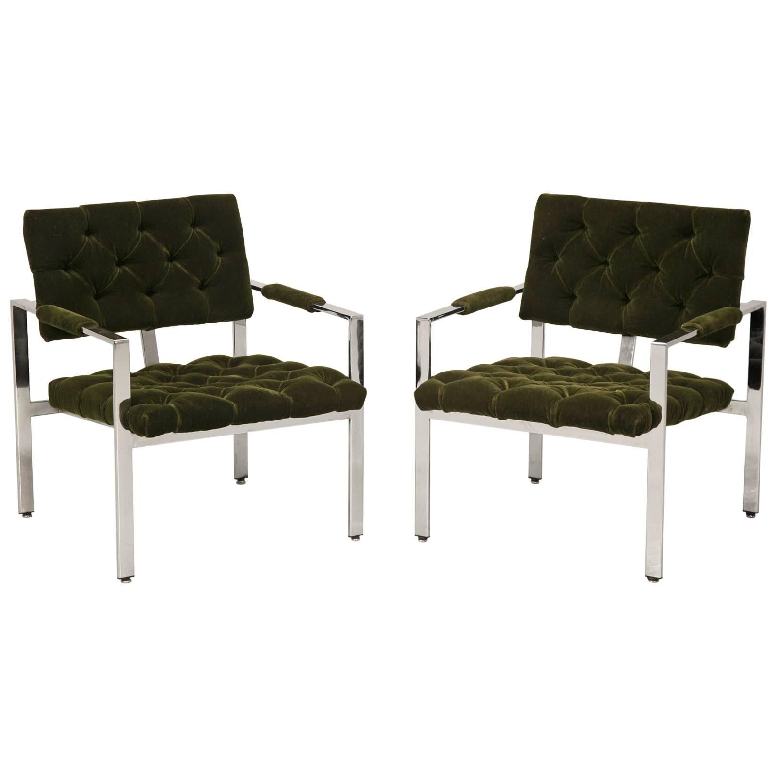 Milo Baughman Pair Chrome and Todd Hase Mohair Armchairs, circa 1970 Rerstored
