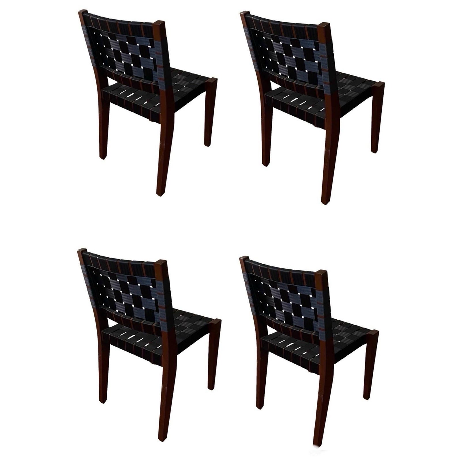 Peter Danko Ashton Side Chairs With Navy Blue Woven Seat & Back, Set of 4 For Sale