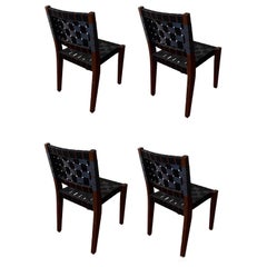 Used Peter Danko Ashton Side Chairs With Navy Blue Woven Seat & Back, Set of 4