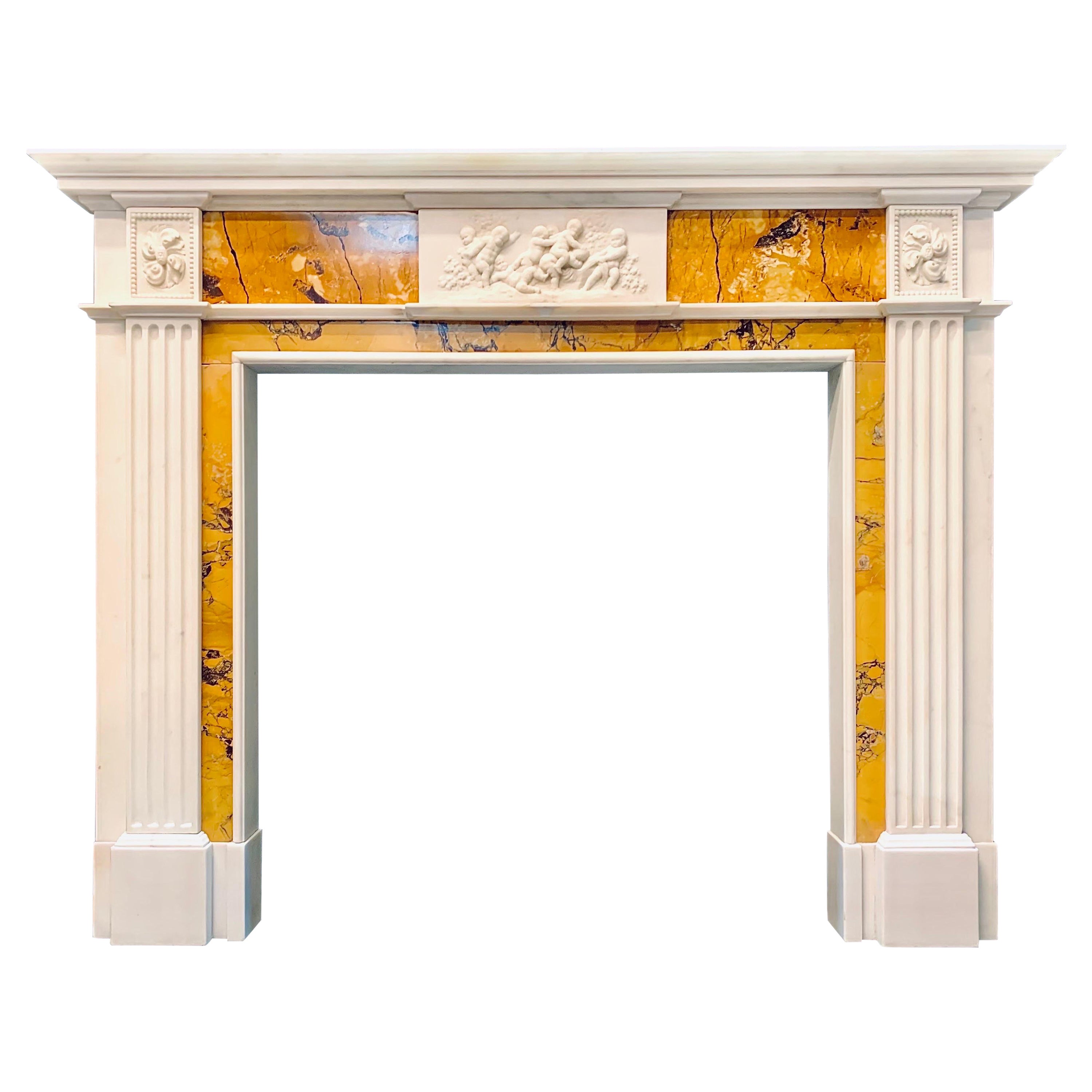 A 19th Century Georgian Manner  Statuary & Sienna Marble Fireplace Surround.  For Sale
