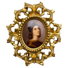 Used Porcelain 'Raphael' Miniature 'Grand Tour' Plaque in Carved Gilt Frame