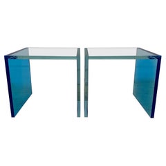 Santambrogio Milano Architectural Blue Glass Side Tables - 2022 - a Pair