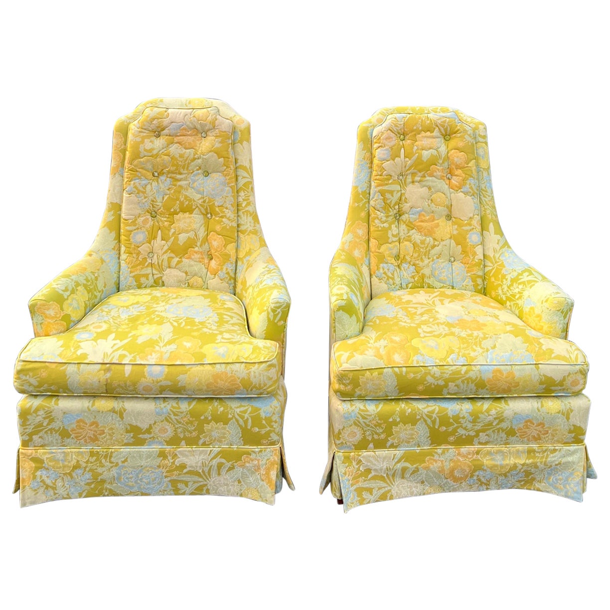 Pair of Dorothy Draper Style High back Chairs  For Sale