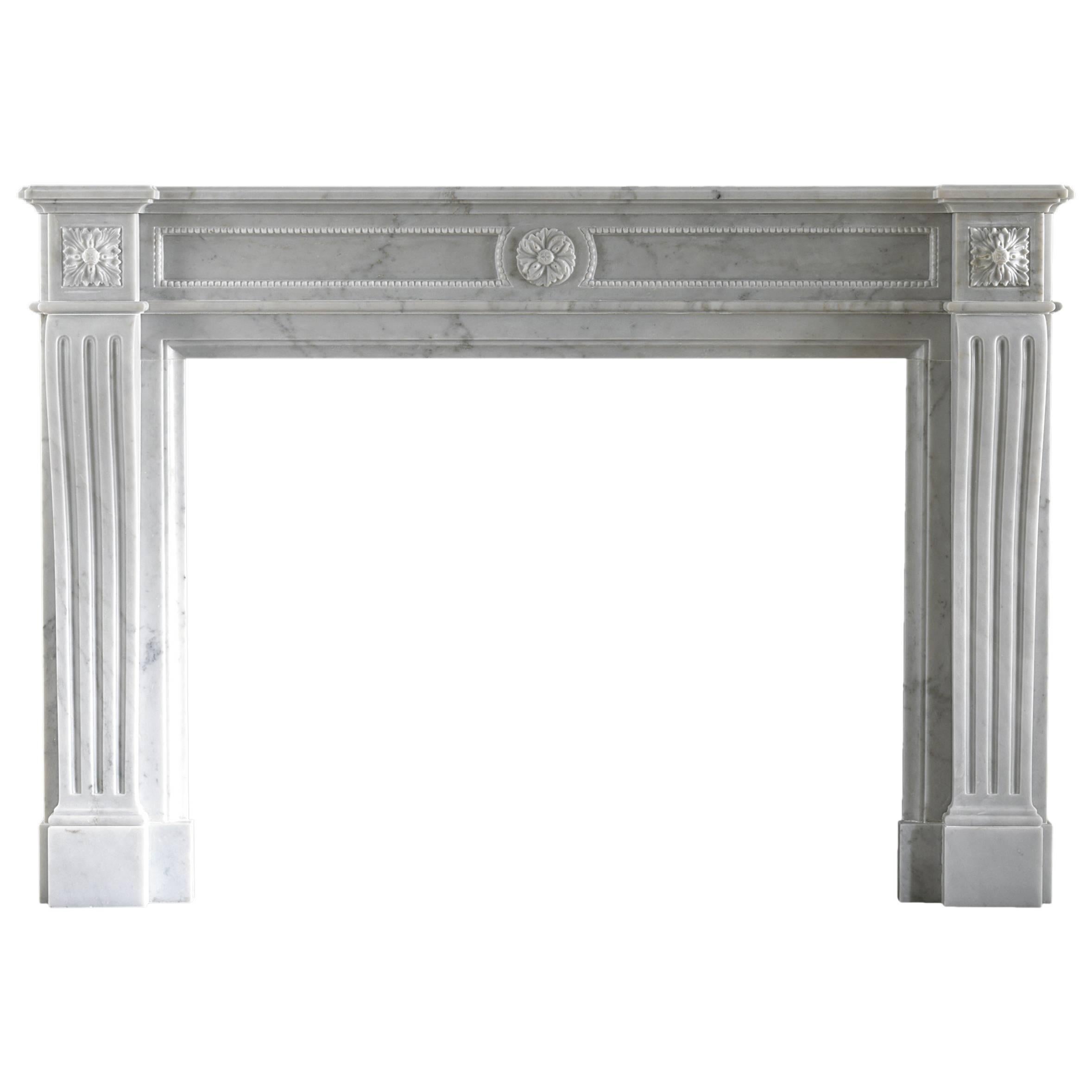18th Century Louise XVI Reproduction Mantelpiece Carved in Marble