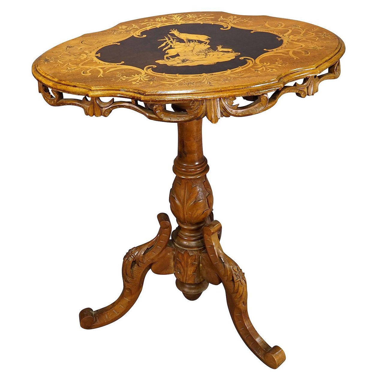 Edelweis Marquetry Side Table Swiss Brienz 1900 For Sale
