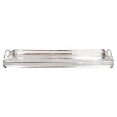Retro Mid-Century Large Silver Plate Rectangular Footed Gallery Tray, circa 1960