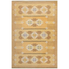 Midcentury Swedish Yellow Flat-Weave Wool Rug by Ingegerd Silow