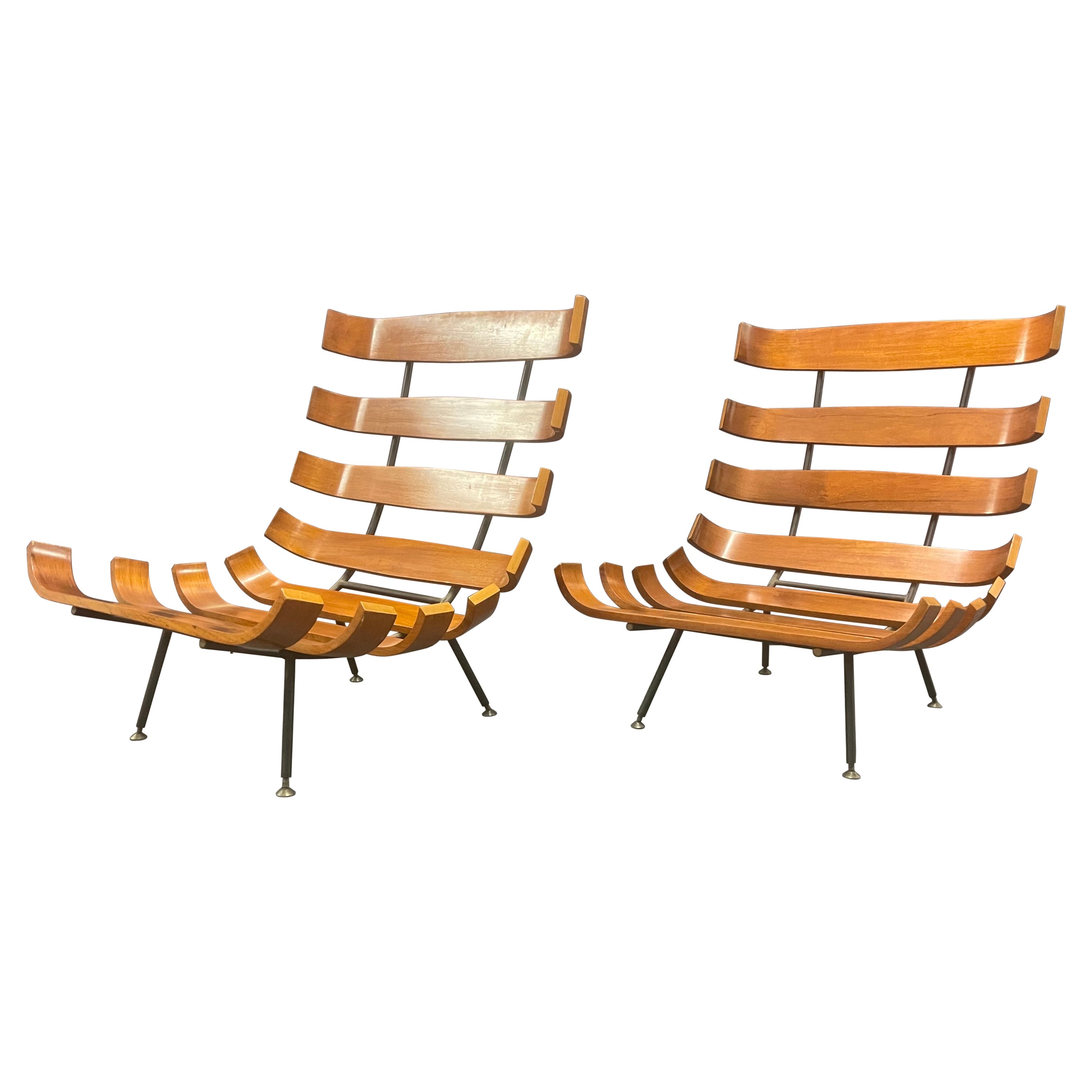 breathtaking pair of costela lounge chairs by carlo hauner and martin eisler  For Sale