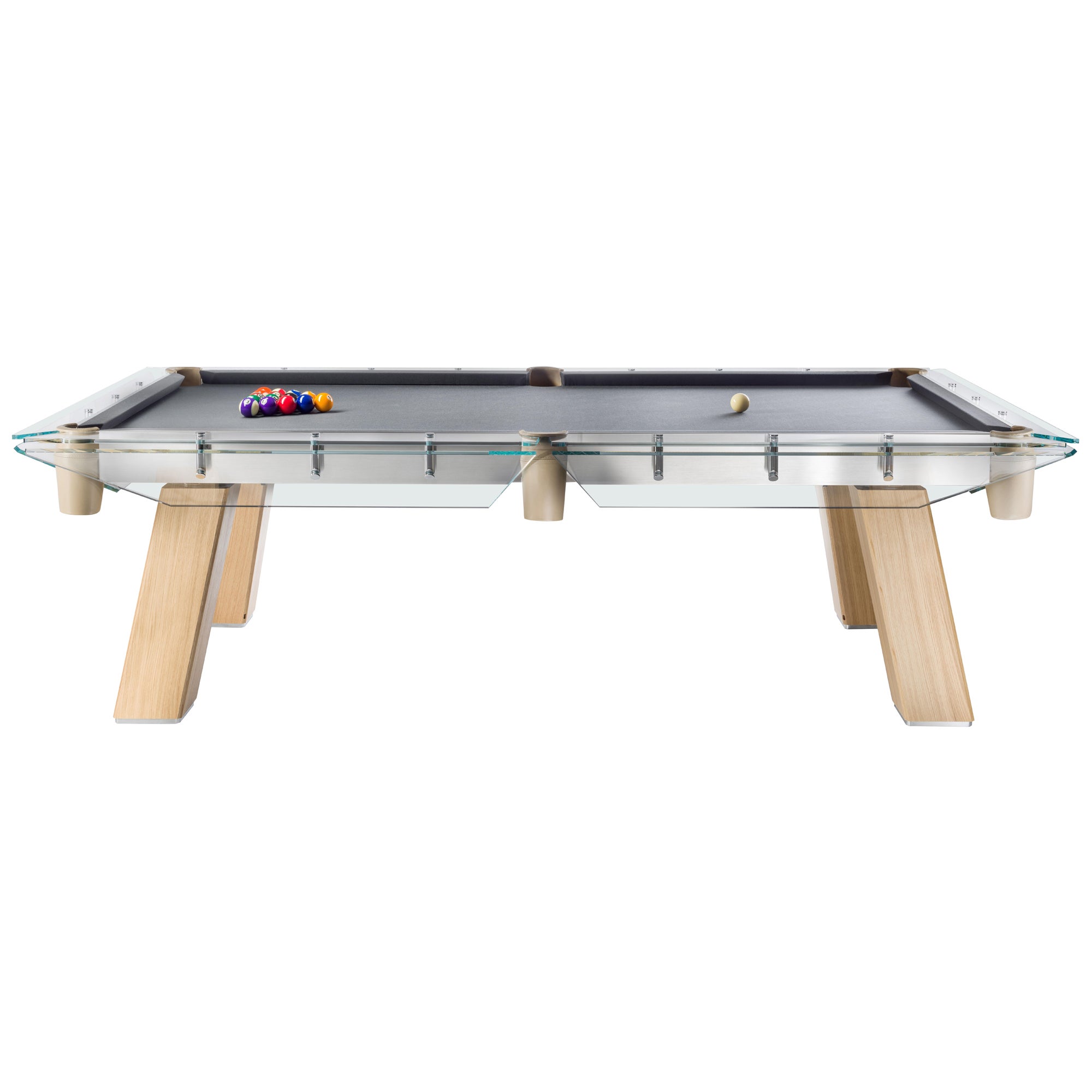 Modern 8ft Pool Table with Natural Oak Legs and Glass Top Frame by Impatia For Sale