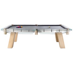 Modern 8ft Pool Table with Natural Oak Legs and Glass Top Frame by Impatia