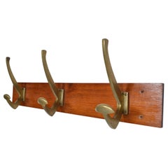 Retro Set of 3 Midcentury Brass Coat Hooks Rack Hangers Modernist Brutalist 1950s Bar