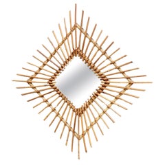 Mid-Century Modern French Handcrafted Bamboo & Rattan Mirror, Circa 1960