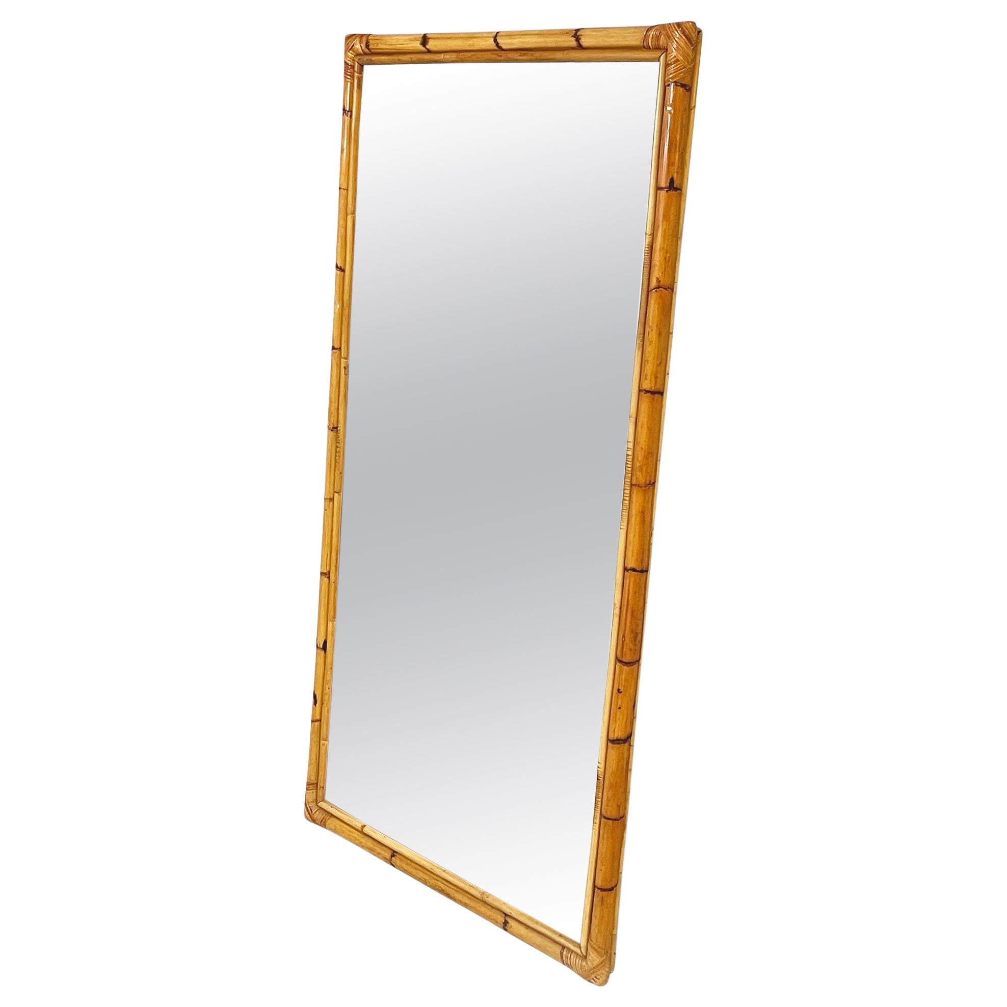 Italian mid-century modern Wall and Full-Length mirror with bamboo, 1960s For Sale
