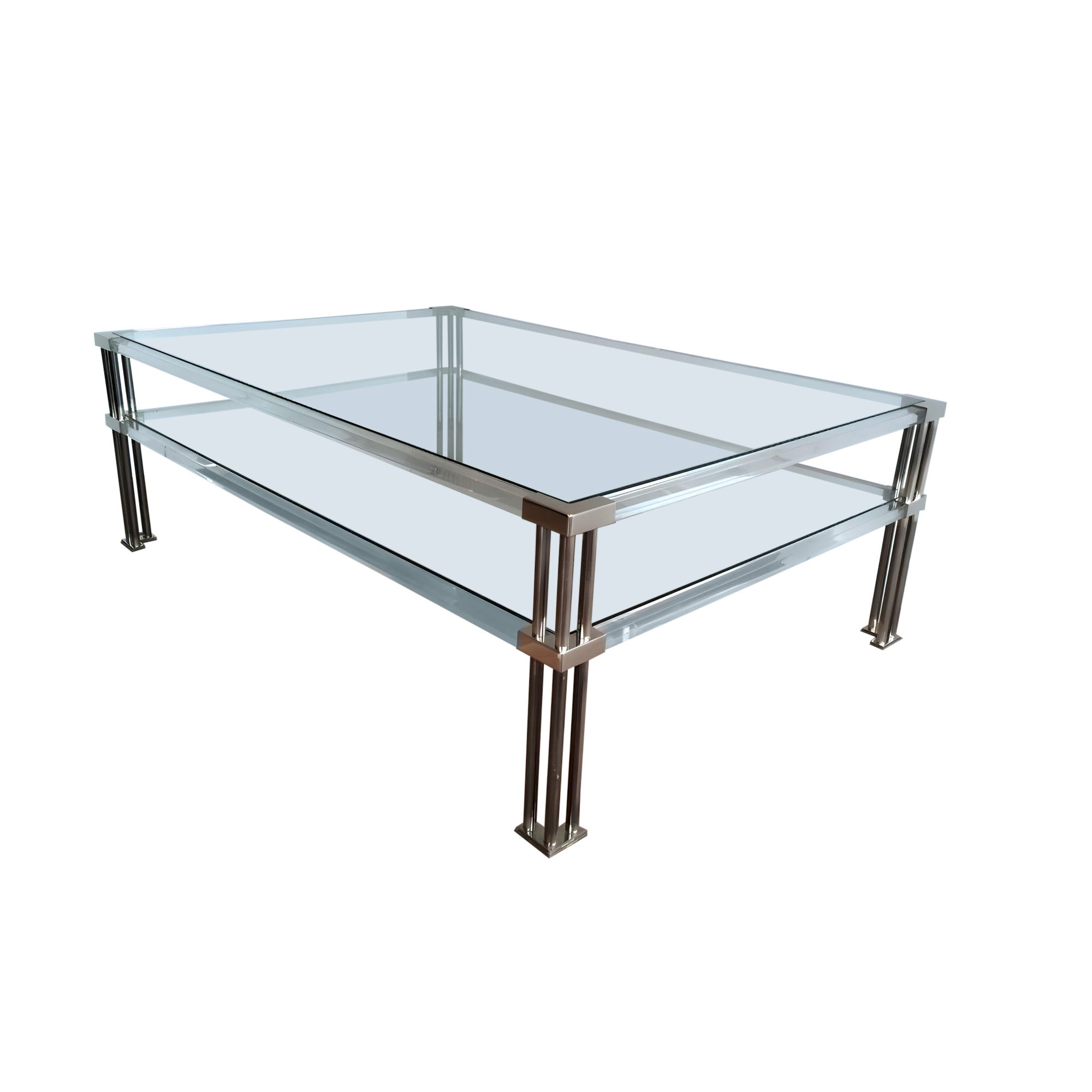 Large Modernist Chrome and Lucite coffee Table For Sale