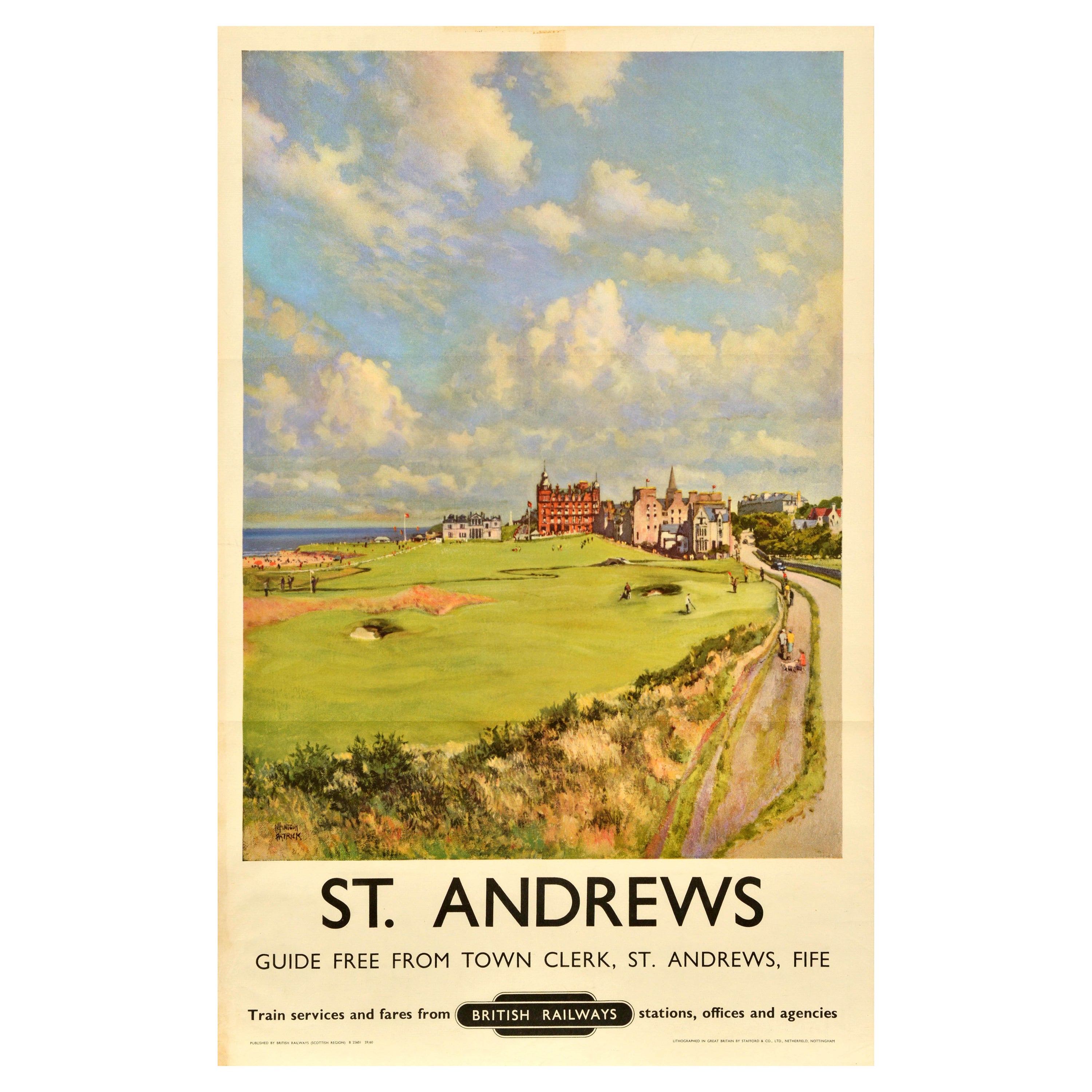 Original Vintage British Railways Train Travel Poster St Andrews Golf Scotland For Sale