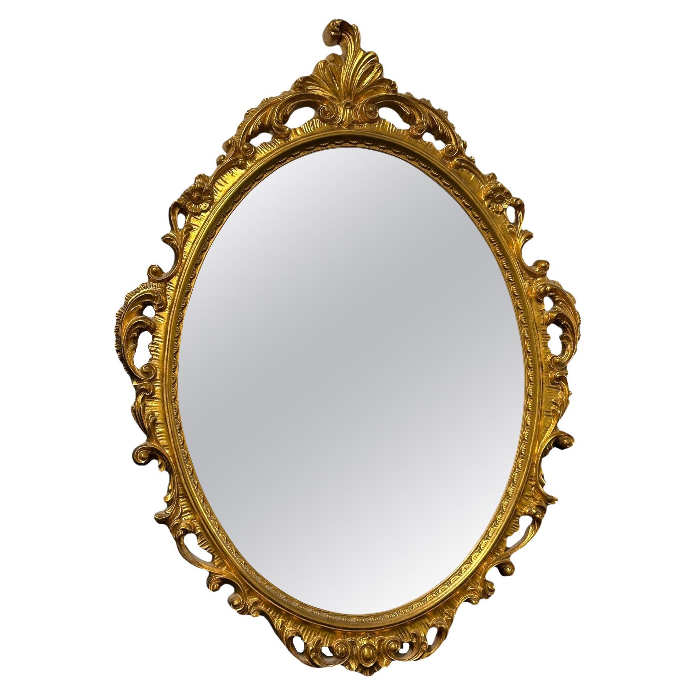 Beautiful Stunning Gilded Tole Toleware Mirror Vintage, Italy, 1950s