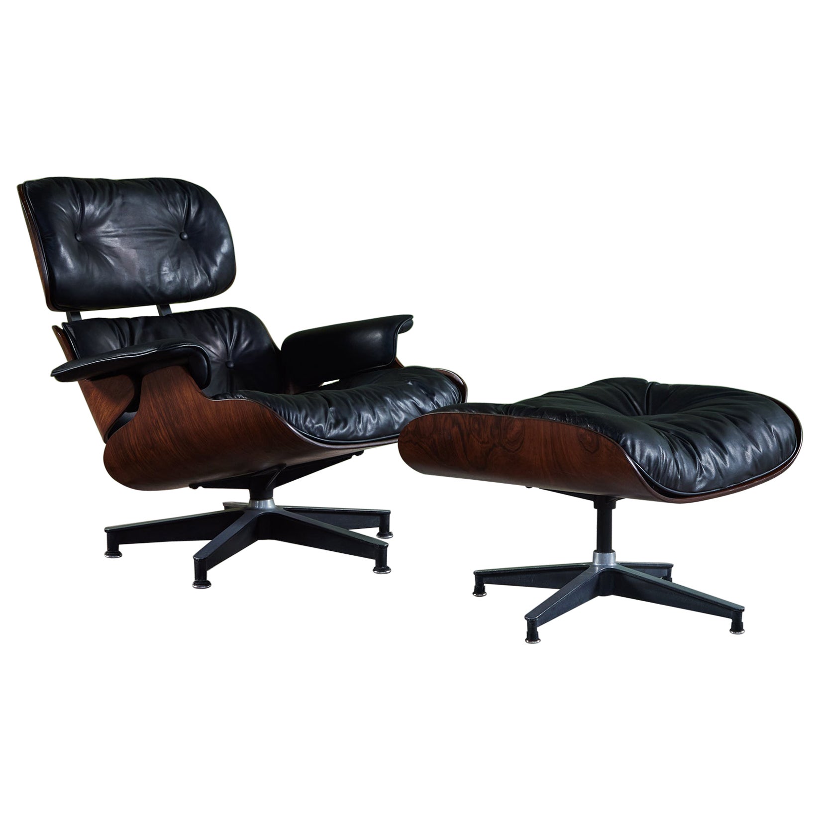 Eames for Herman Miller Rare 1956 First Year Lounge Chair with Spinning Ottoman For Sale