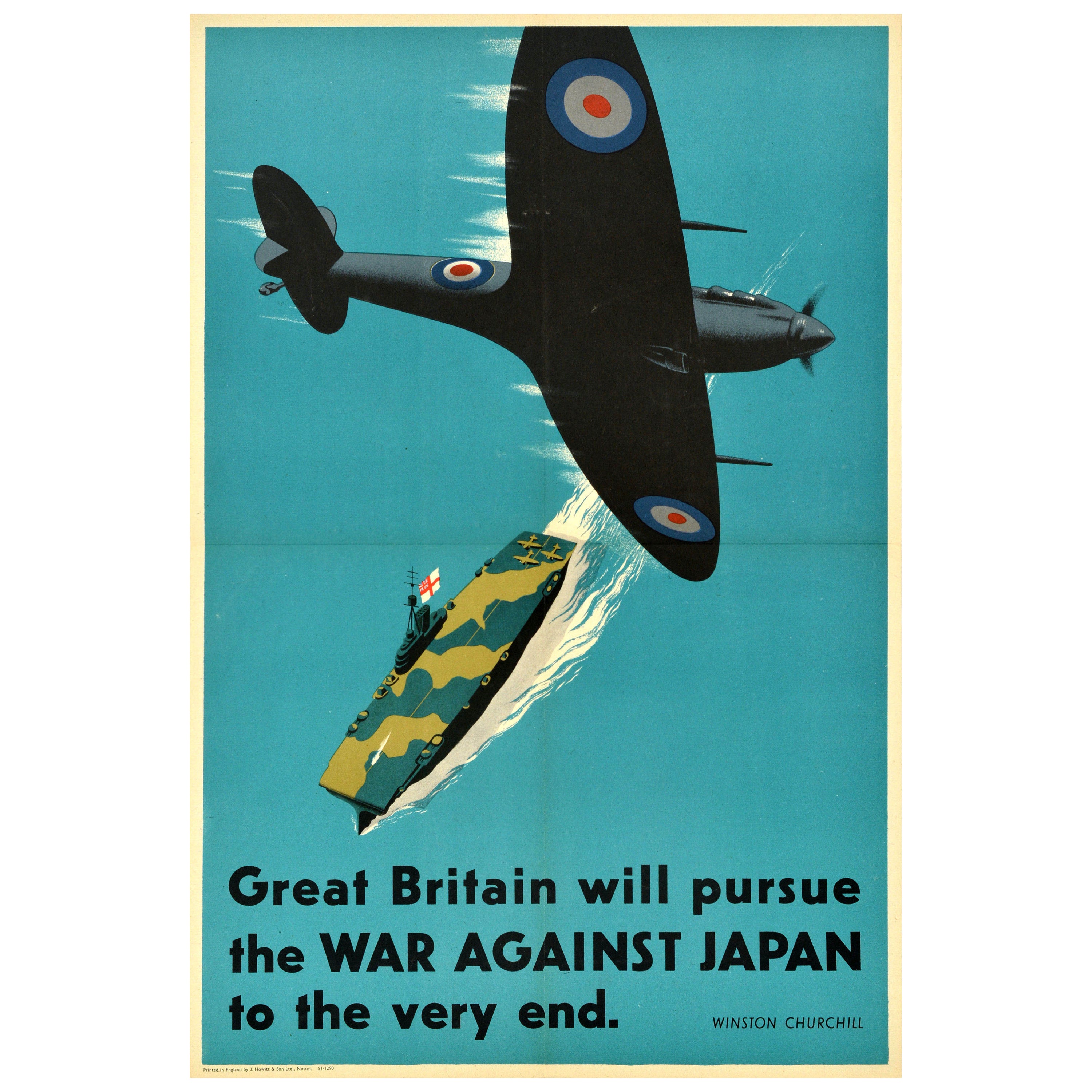 Original Vintage World War Two Poster Great Britain Will Pursue Japan WWII Plane