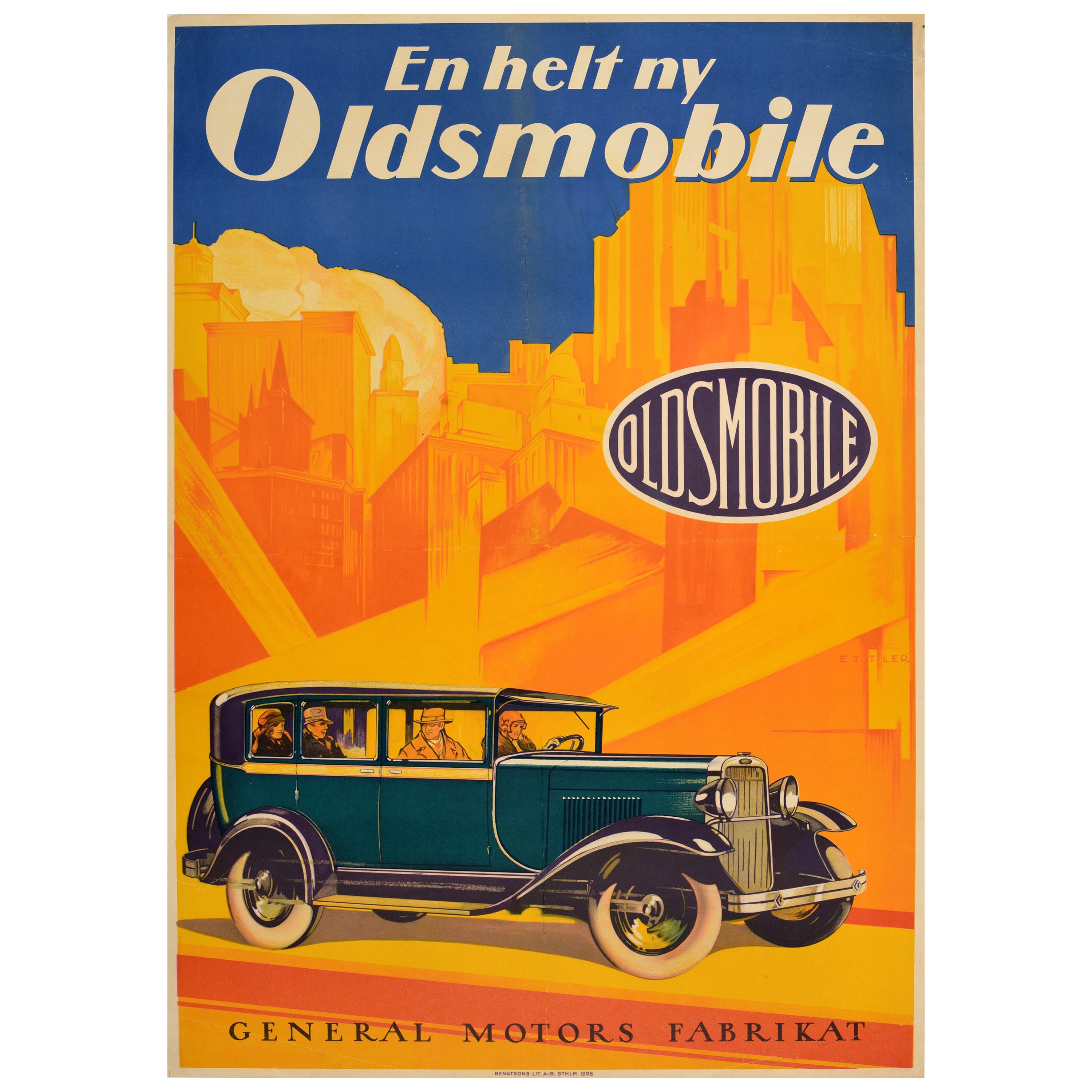 Original Vintage Car Advertising Poster Oldsmobile Metropolis General Motors For Sale