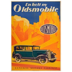 Original Antique Car Advertising Poster Oldsmobile Metropolis General Motors