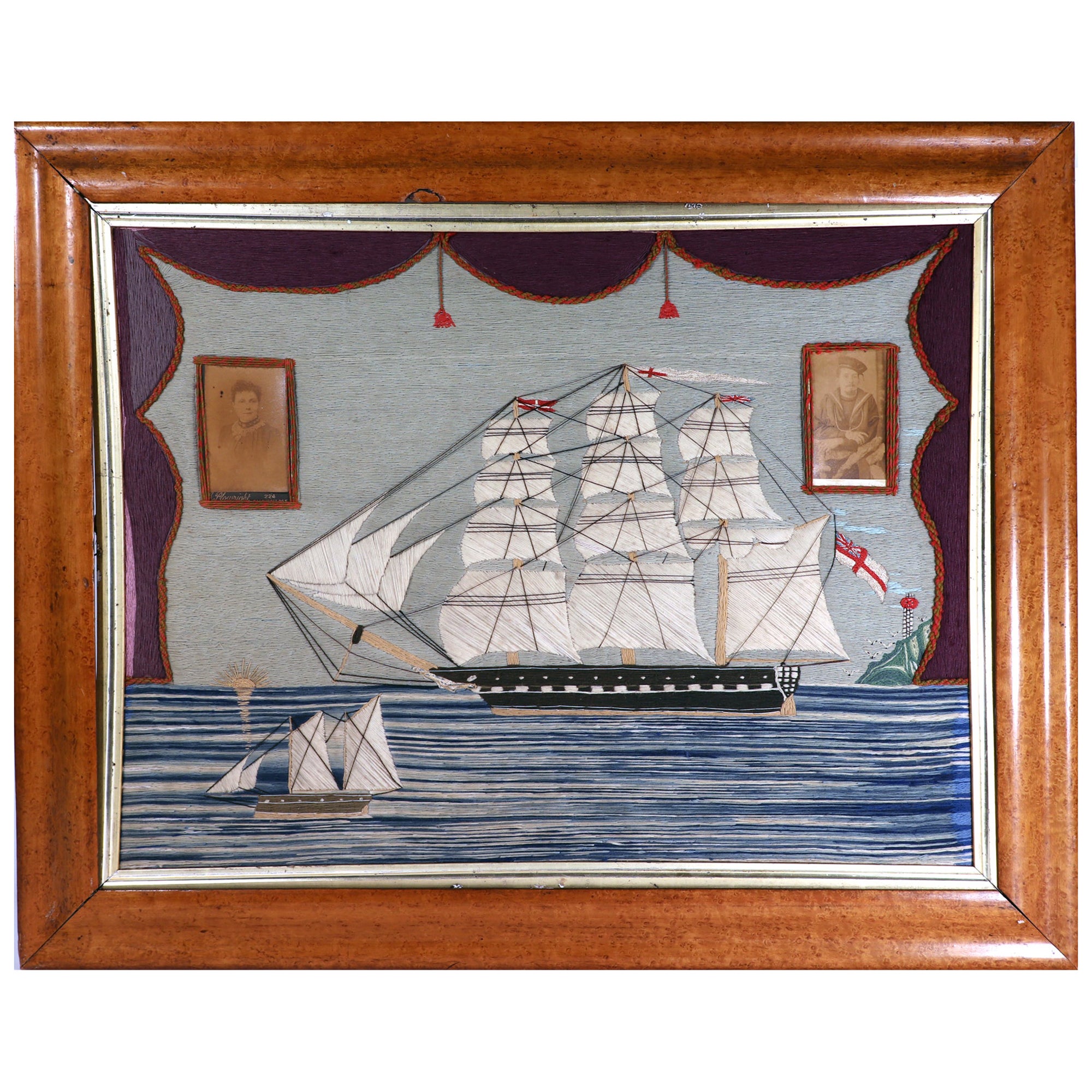 British Sailor's Woolwork of Royal Navy Ship at Sea For Sale