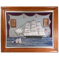 British Sailor's Woolwork of Royal Navy Ship at Sea