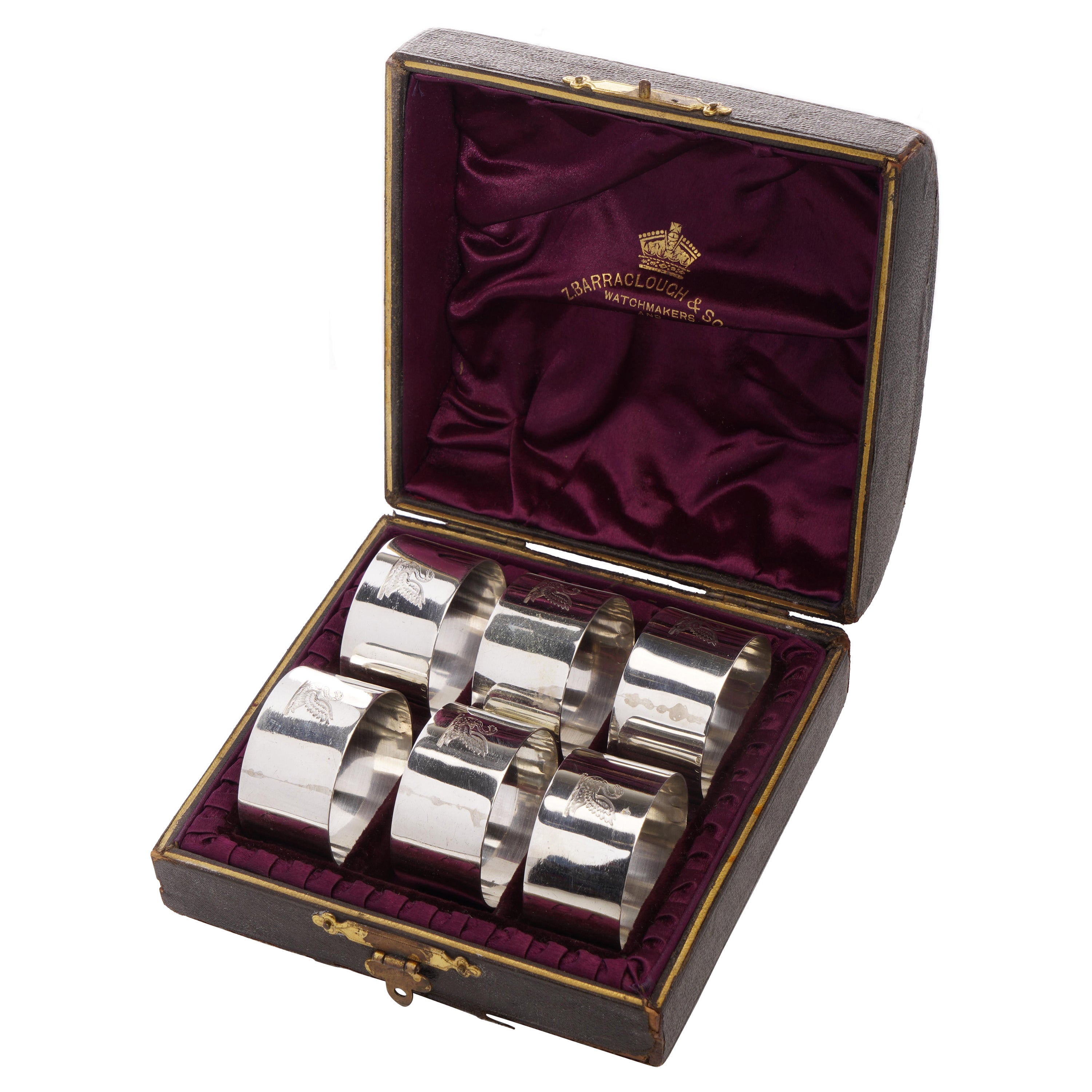 Victorian  silver napkin ring set of 6 with swan design by Plante & Co. 1893  For Sale