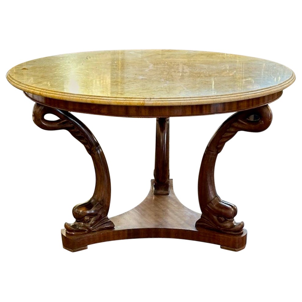 Italian Carved Walnut Center Table with Marble Top For Sale
