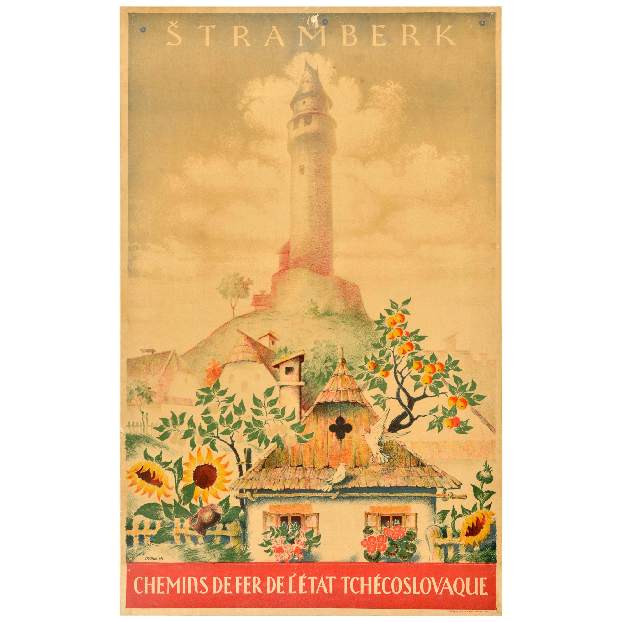 Affiche publicitaire vintage originale de voyage Stramberk, Tchécoslovaque State Railways